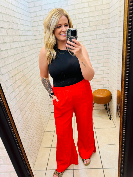 Curvy Red Wide Leg Pants