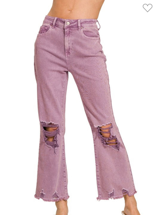 High Waisted Distressed Jeans in Violet