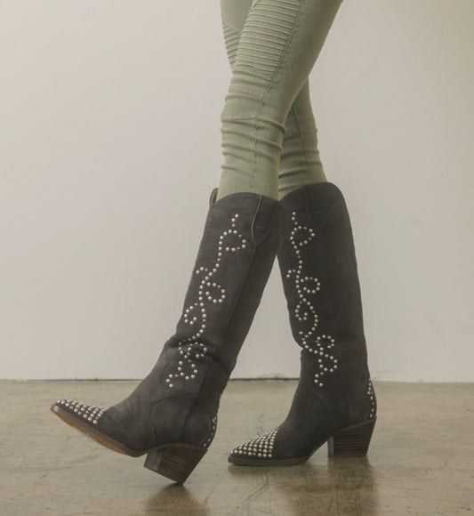 Studded Suede Cowboy Boots