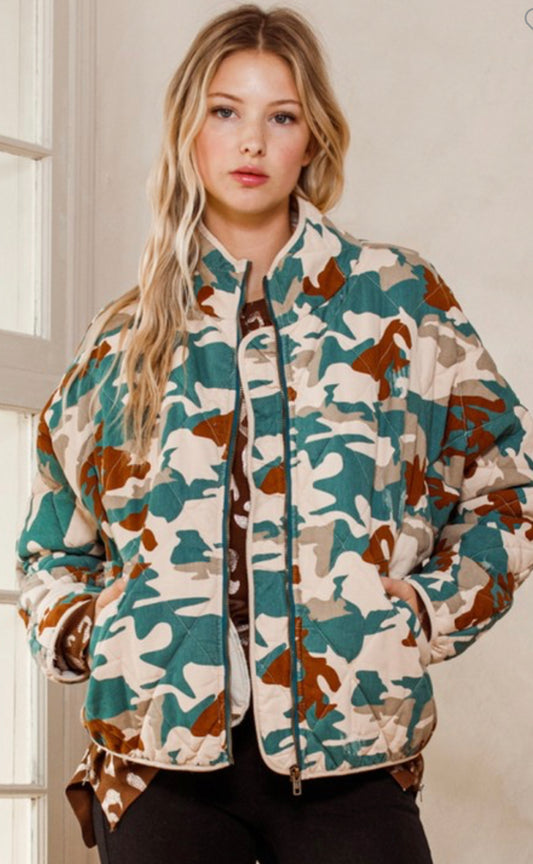 Teal Camo Quilted Jacket