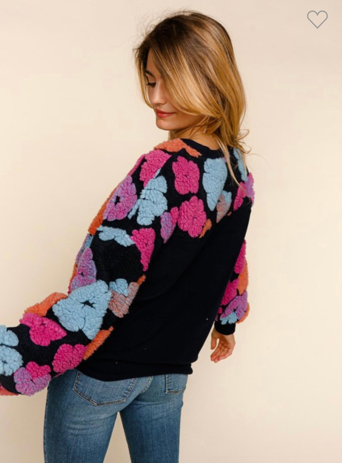 Navy Blue Floral Puff Top