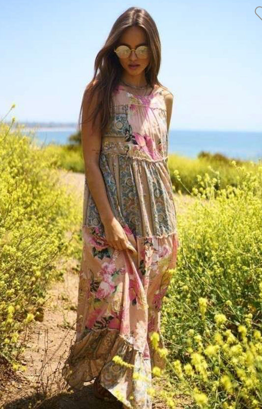 Boho Mixed Print Maxi Dress