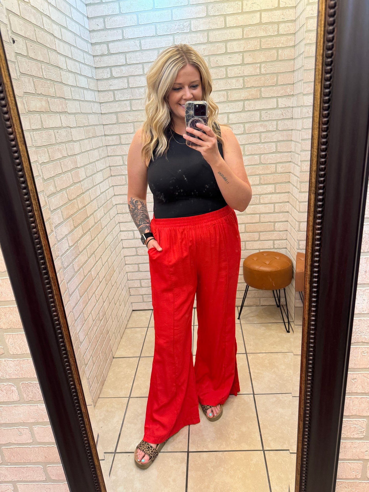 Curvy Red Wide Leg Pants